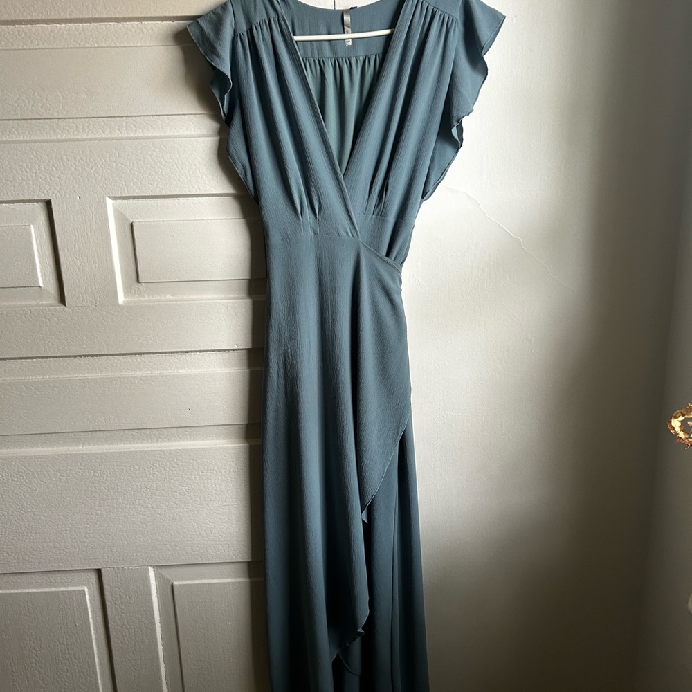 Elegant Dusty Blue Wrap Dress